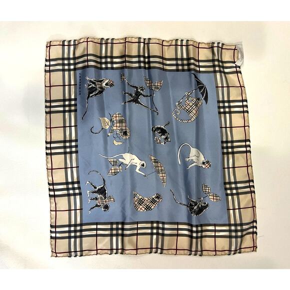 Burberry Silk Monkey House Check Pattern Scarf size 18x18 - Picture 4 of 5